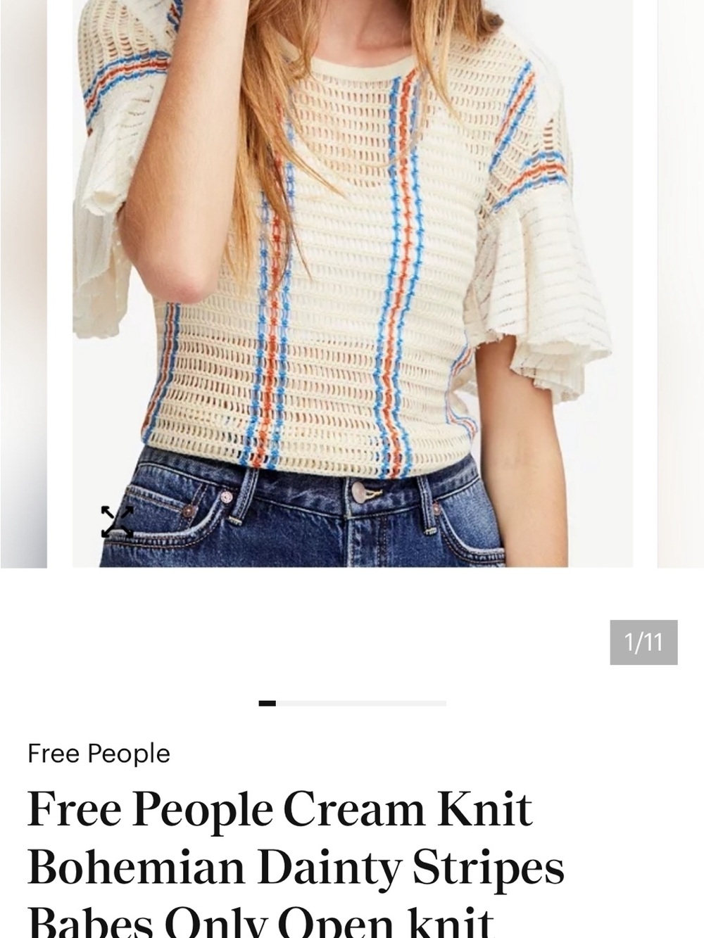 Free People Crochet Bell Sleeve Ribbon Top w/Tie Cinch Open Hem Bottom Sz Med - Picture 7 of 7